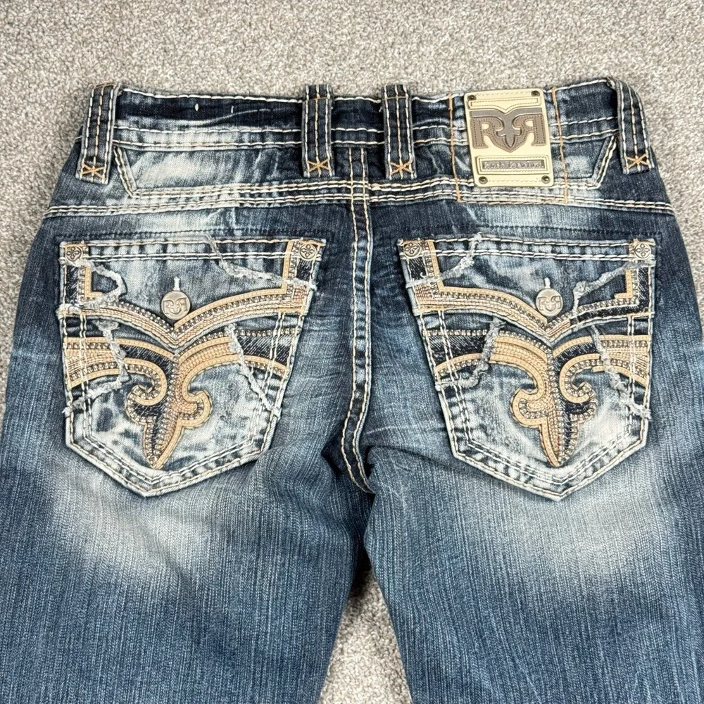 Rock Revival Tarmon Straight Jeans Mens 32x32 Medium Wash Distressed Denim
